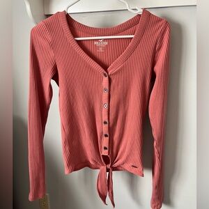 Hollister Button Down Pink Tie Soft Long Sleeve Tee